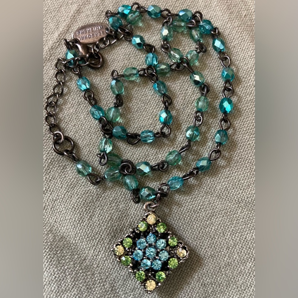 SEASONAL WHISPERS Blue, Green, Yellow Crystal Pendant Necklace
